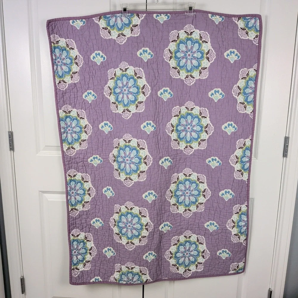 Pottery Barn Kids Brooklyn Crib Toddler Quilt Blanket Purple Mandala Floral